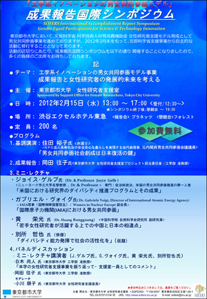 東京都市大学　工学系イノベーションの男女共同参画モデル　成果報告国際シンポジウム開催について